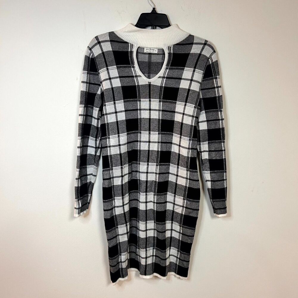 Love Always by FCT Dress Womens 1X Plus White Black Plaid Keyhole Front Bodycon